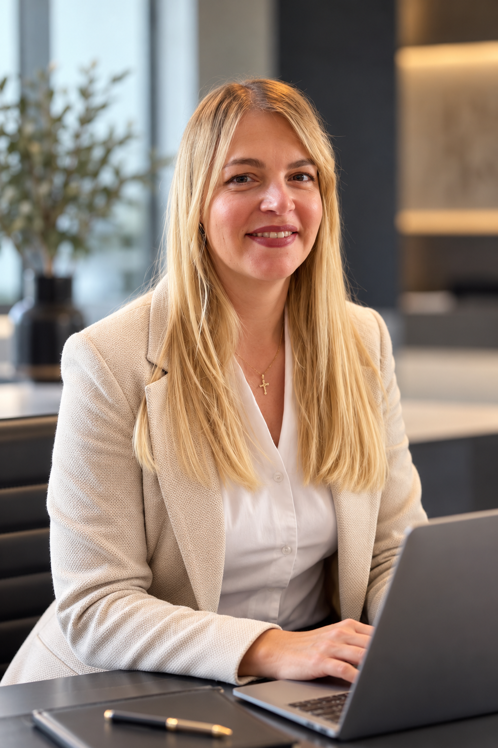Julia Steinmacher, Geschäftsführung, in einem modernen Büro